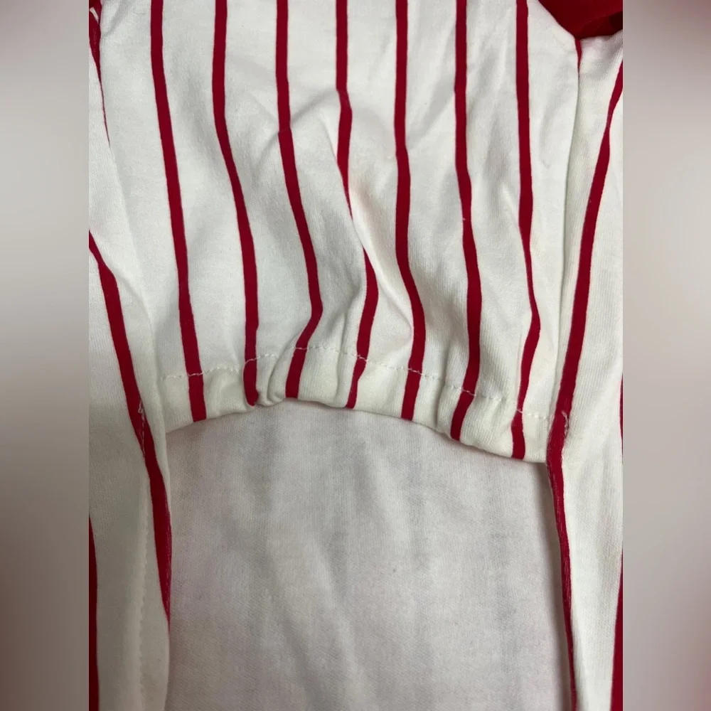 Red and White Baseball Striped Dog Shirt